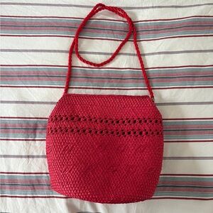 Vintage red woven straw crossbody bag